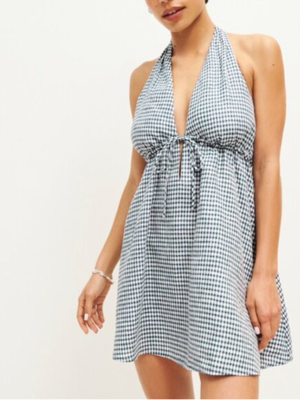 Reformation Green & White Gingham Halter Dress